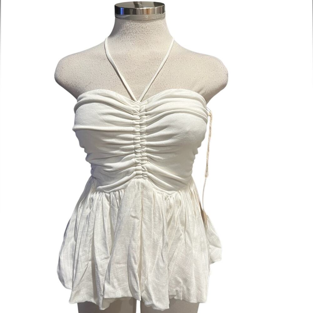 Sunday In Brooklyn Peplum Halter Tank White Fits Like A Small (no size tag) NWT